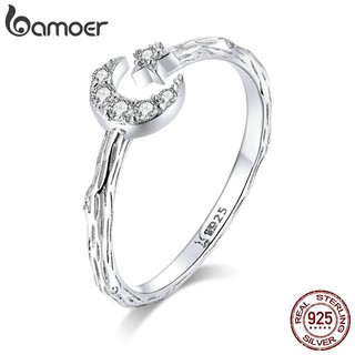 Nhẫn Bamoer SCR638 Bạc 925 Dạng Hở Hình Mặt Trăng Và Ngôi Sao Xinh Xắn Có Thể Điều Chỉnh Kích Cỡ