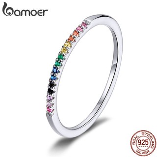 Nhẫn BAMOER bạc 925 pha lê màu cầu vồng thời trang cho nữ