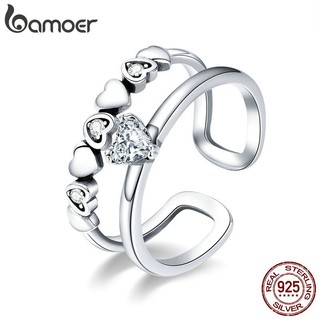 Nhẫn Bamoer thiết kế mặt trái tim đính đá thanh lịch