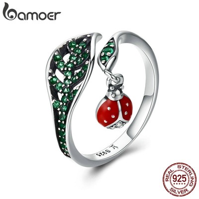 Nhẫn Bamoer Bằng Bạc 925 Mặt Hình Lá Cây Xinh Xắn Thời Trang Cho Nữ