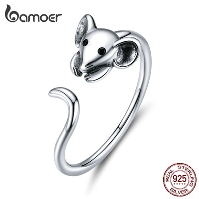 Bamoer Nhẫn ngón tay chuột có thể điều chỉnh bằng bạc thật 925 dành cho nữ trang sức thời trang SCR632