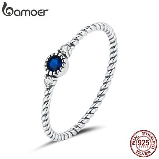 BAMOER Nhẫn Đính Hôn Bạc 925 Đính Đá Zircon Xanh Thời Trang Cho Nữ Sc693
