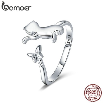 Nhẫn Hở Bamoer Hình Mèo Đính Đá Dễ Thương Thời Trang Cho Nữ