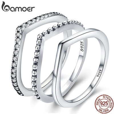 Nhẫn Bamoer bằng bạc đính đá hình giọt nước thời trang dành cho nữ