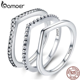 Nhẫn Bamoer bằng bạc đính đá hình giọt nước thời trang dành cho nữ