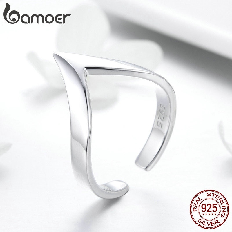 Nhẫn đính hôn BAMOER SCR470 bạc 925 kiểu gợn sóng kích cỡ điều chỉnh được thời trang dành cho nữ