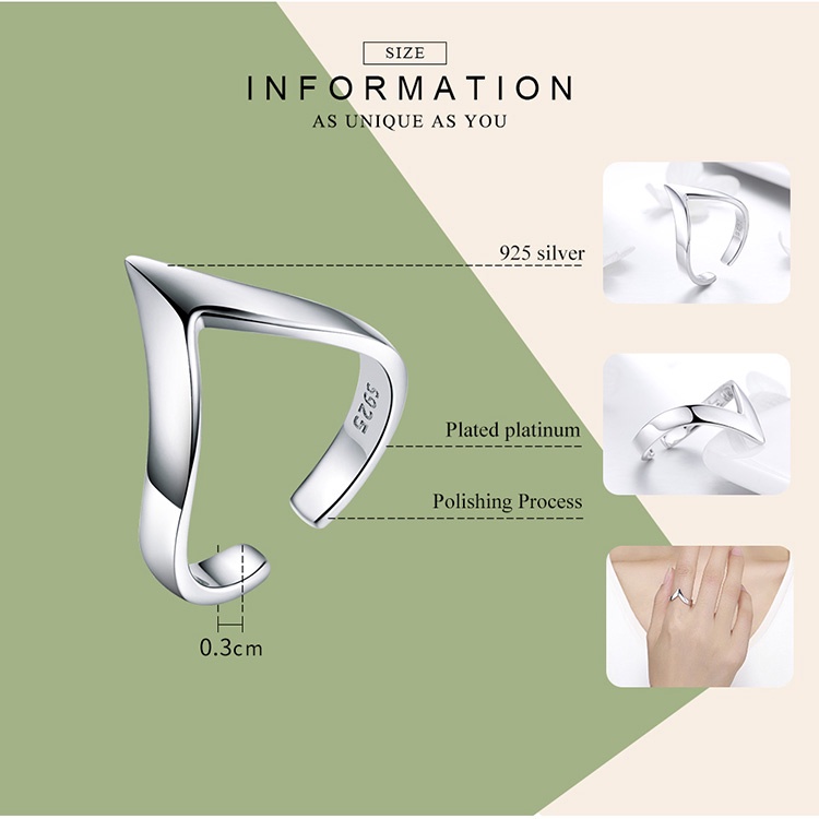 Nhẫn đính hôn BAMOER SCR470 bạc 925 kiểu gợn sóng kích cỡ điều chỉnh được thời trang dành cho nữ