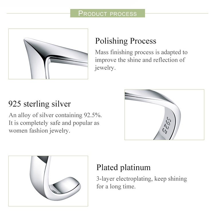 Nhẫn đính hôn BAMOER SCR470 bạc 925 kiểu gợn sóng kích cỡ điều chỉnh được thời trang dành cho nữ