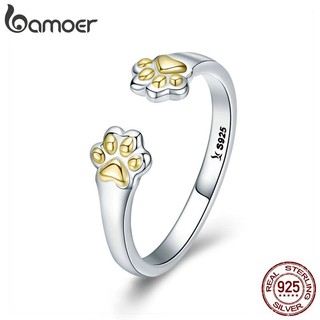 BAMOER Nhẫn bạc 925 HìNh DấU Chân Thú Xinh XắN