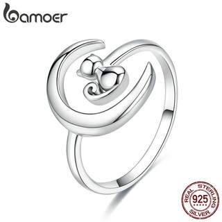 Nhẫn Bamoer chót bạc hình chú mèo và mặt trăng đáng yêu dành cho nữ