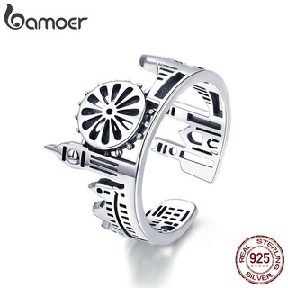 Nhẫn đeo ngón tay Bamoer bạc 925 mặt hình thành phố độc đáo tinh tế