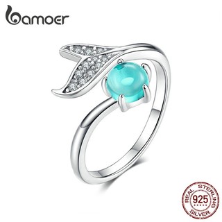 BAMOER Nhẫn BạC 925 ĐíNh Đá Xanh HìNh Đuôi Cá