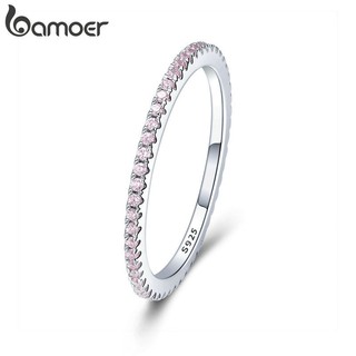 Nhẫn Bamoer SCR066 bằng bạc 925 đính đá zircon sáng bóng 2 màu làm quà tặng cho nữ và cô gái