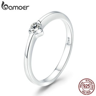 Nhẫn cưới Bamoer bằng bạc đính kim cương nhân tạo kiểu dáng thời trang cho nữ