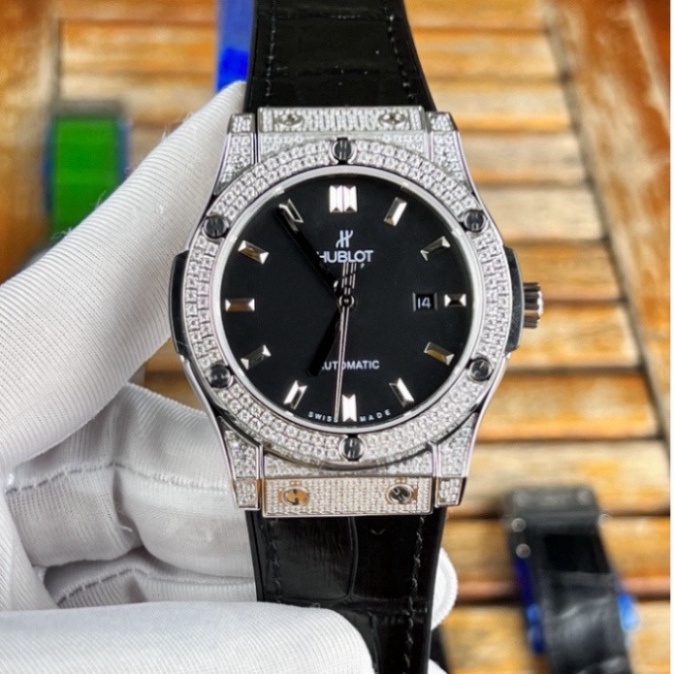 Đồng Hồ Nam Hub Viền Đính Đá Cơ Automatic Nhật Bản Cao Cấp, Đồng Hồ Mặt Saphire 38/42 mm Viền Trơn, Chống Nước 5ATM