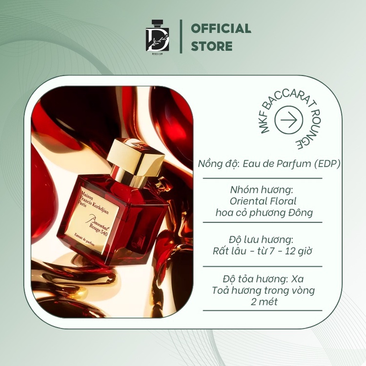 Nước hoa chiết MFK Baccarat rouge 540 edp mẫu thử 10ml nước hoa unisex cao cấp hương hoa cỏ ngọt ngào Dallas895