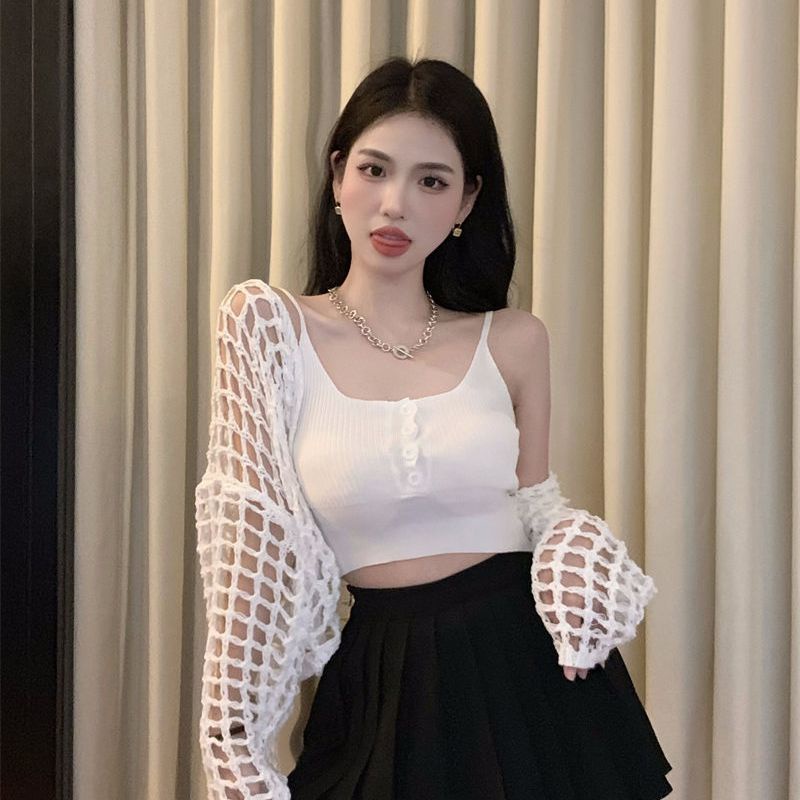 Jiashucheng Bộ Áo Khoác Cardigan Dệt Kim Dài Tay Phong Cách Mới Mùa Hè