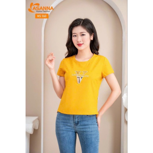 Áo nữ cổ tròn.chữ V đính đá.chất liệu cotton hàng loại 1