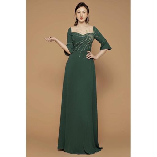 Đầm dạ hội xoè kết pha Lê tia mặt trời cao cấp (đầm dự tiệc cao cấp) tặng hoa tai thời trang xinh xắn DDT190223
