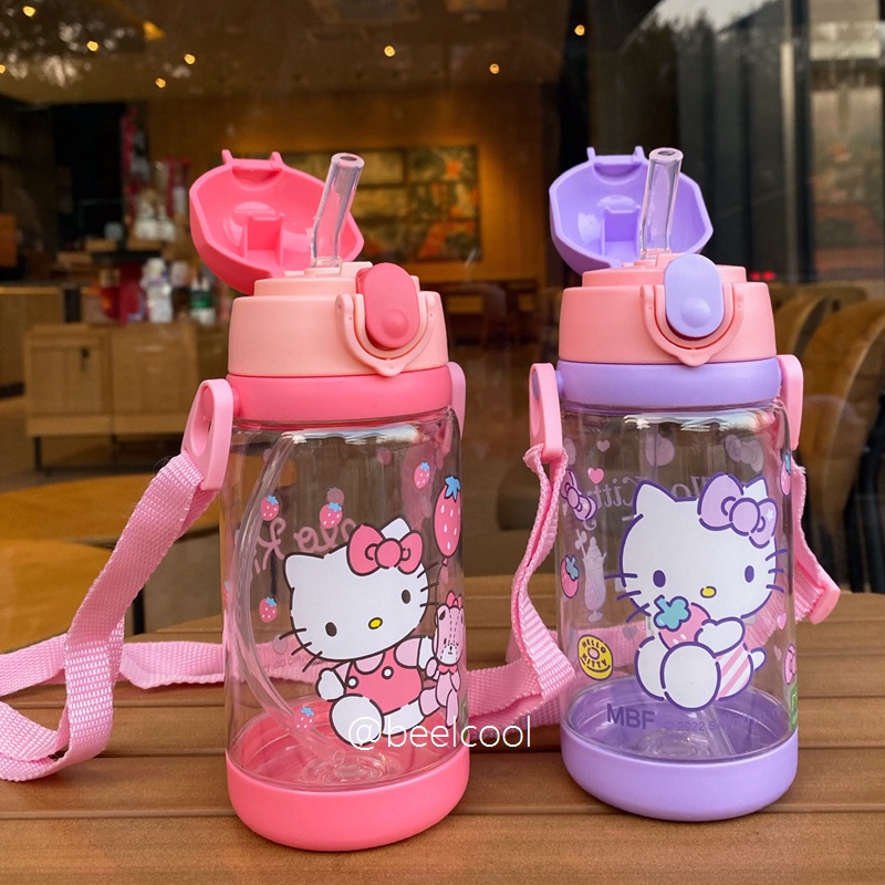 ❒Cốc Uống Nước Hoạt Hình Hello kitty Dễ Thương Dễ Vỡ Với Ống Thủy Tinh BPA Miễn Phí.