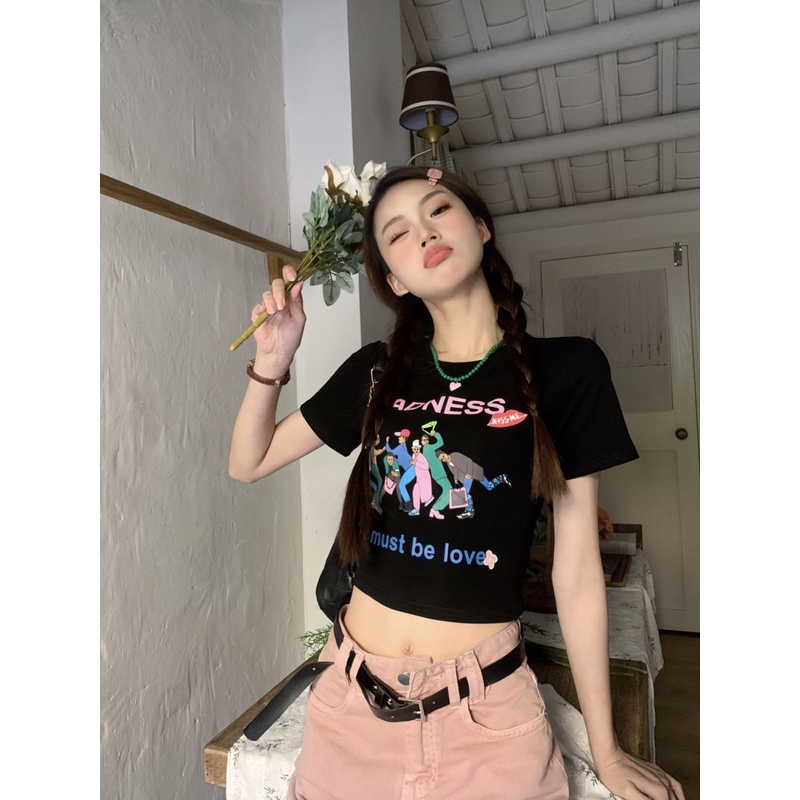 Jiashucheng Áo Thun Cotton Nguyên Chất Ngắn Tay In Chữ Retro Mỹ Mùa Hè Ôm Dáng Cho Nữ