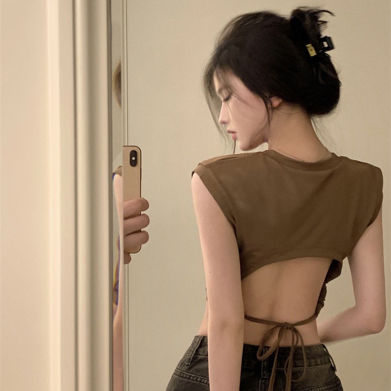 Jiashucheng Áo Thun Ngắn Tay Lưng Cao Buộc Dây Mùa Hè Ôm Dáng Ngọt Ngào Cho Nữ @ -