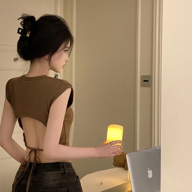 Jiashucheng Áo Thun Ngắn Tay Lưng Cao Buộc Dây Mùa Hè Ôm Dáng Ngọt Ngào Cho Nữ @ -