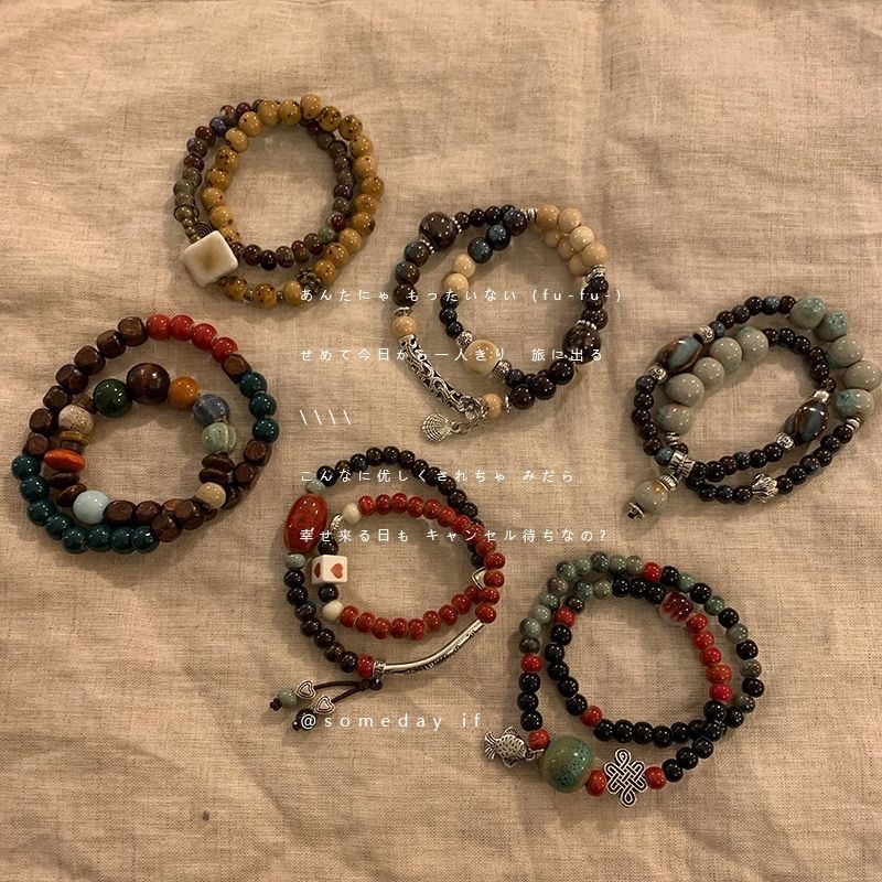 Vòng Tay Dây Co Giãn Xỏ Hạt Gốm Phong Cách Trung Hoa Mới