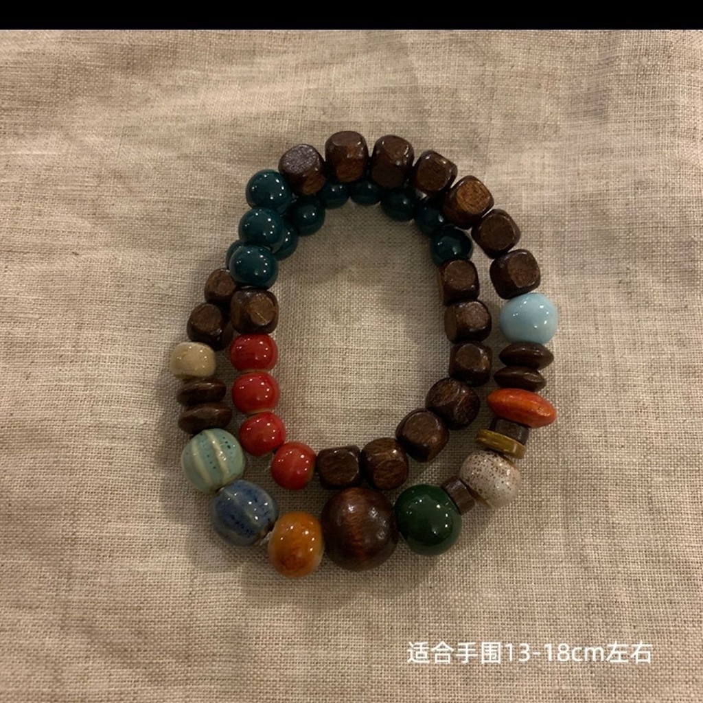 Vòng Tay Dây Co Giãn Xỏ Hạt Gốm Phong Cách Trung Hoa Mới