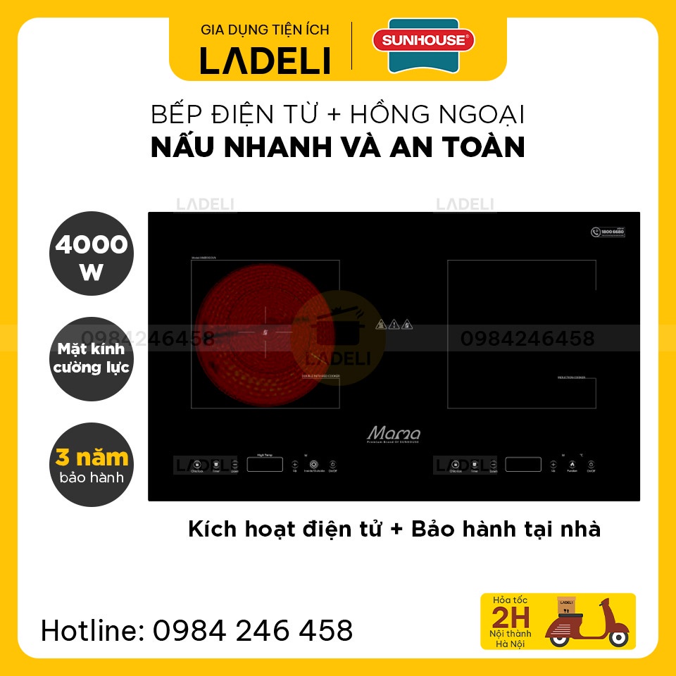 Bếp đôi điện từ hồng ngoại SUNHOUSE MAMA MMB9100VN bảo hành 3 năm