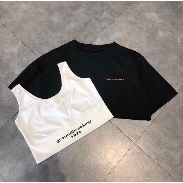 Set Croptop Crt Áo Ngắn Kèm Bra 2 Màu 1974