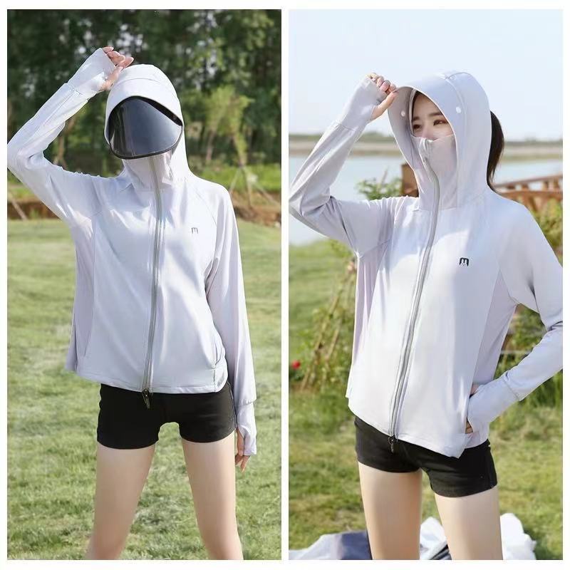 Áo Khoác Chống Nắng Bằng Lụa Lạnh Mỏng Tay Dài Có Nón Chống Tia Cực Tím Thoáng Khí Thời Trang Mùa