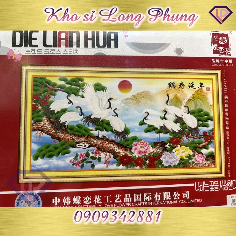 (Kho sỉ) tranh thêu chữ thập Tùng hạc diên niên A923 138x73 cm( chưa thêu)