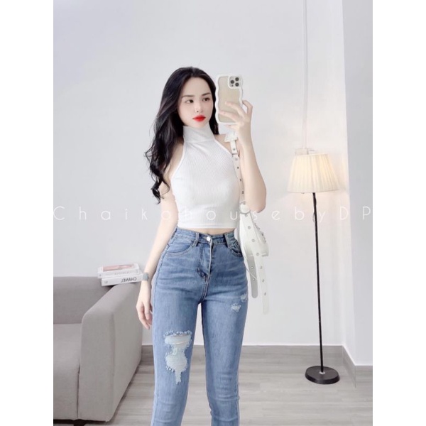 Áo croptop kiểu yếm hót xu hướng , chất thun thái xịn sò 38-58 ký vừa, sau cài nút Ngọc