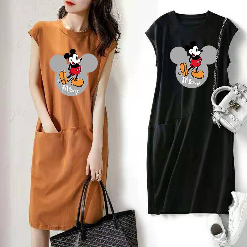 Đầm Thun Sát Nách Dáng Rộng In Họa Tiết Hoạt Hình Phong Cách Hàn Quốc Thời Trang Mùa Hè Xinh Xắn Cho Nữ