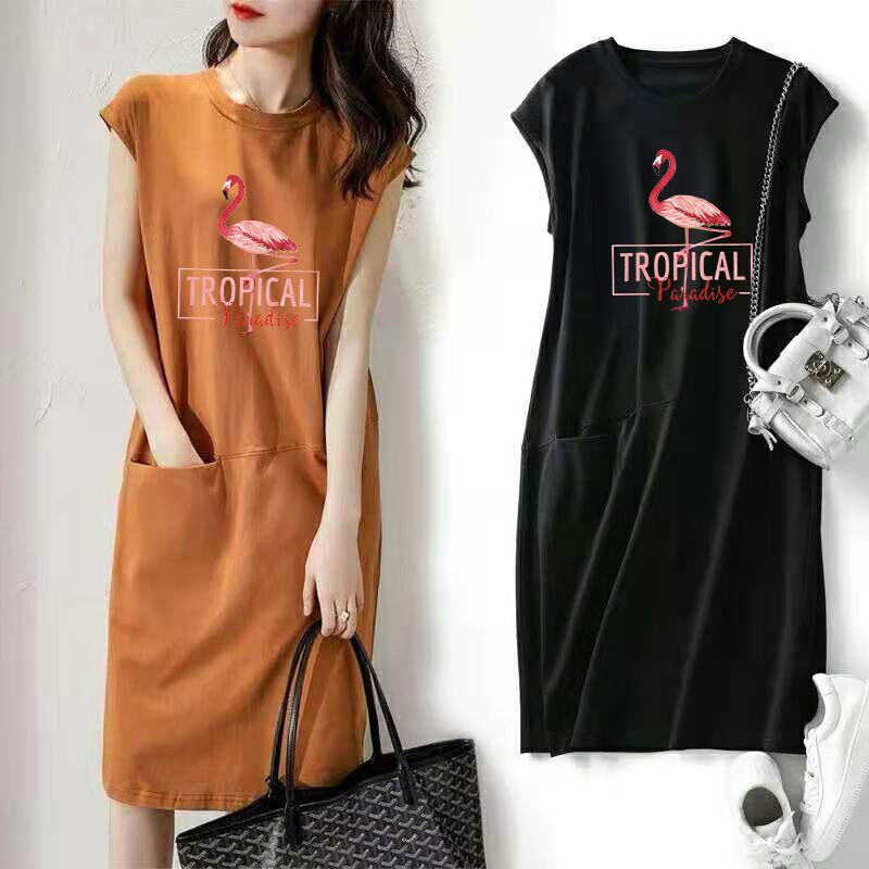 Đầm Thun Sát Nách Dáng Rộng In Họa Tiết Hoạt Hình Phong Cách Hàn Quốc Thời Trang Mùa Hè Xinh Xắn Cho Nữ
