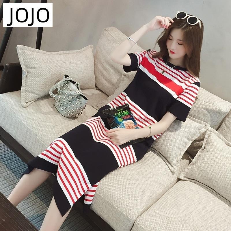 Đầm Dệt Kim Tay Ngắn Cổ Tròn Màu Trơn Dáng Rộng Xẻ Tà Phong Cách Hàn Quốc Thời Trang Cho Nữ
