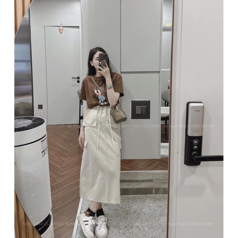 ✨ SET ÁO NÂU HÌNH CÔ GÁI MIX CV MIDI BE✨ CHO NỮ