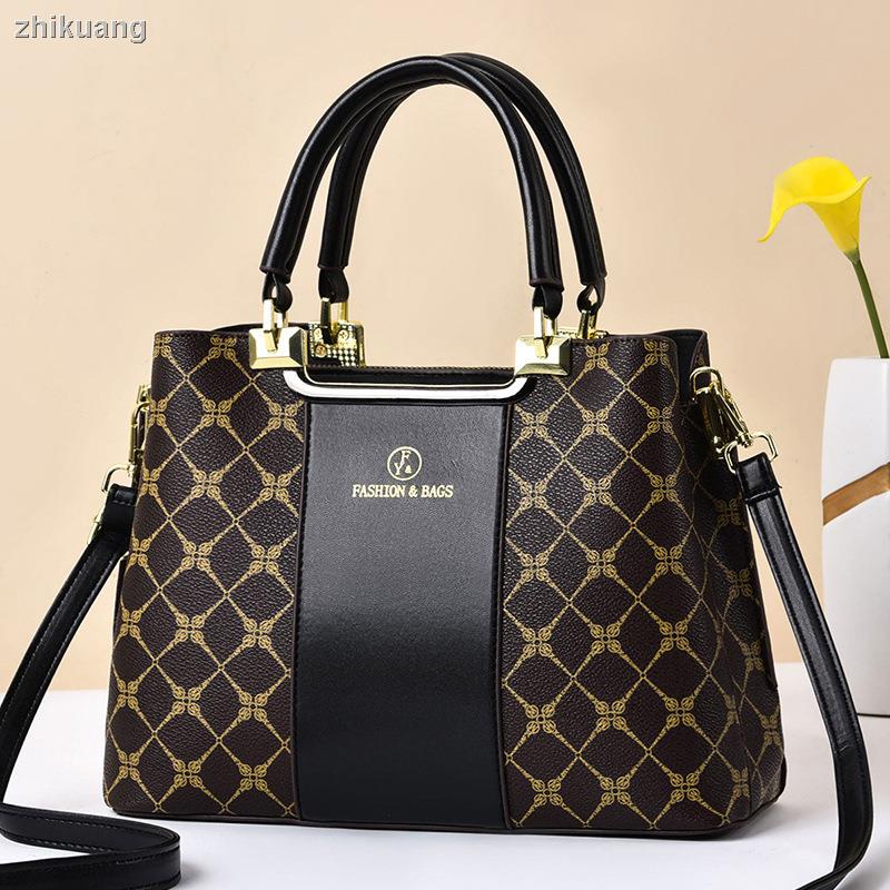 Túi Xách Cỡ Lớn Màu Sắc Tương Phản Phong Cách retro Thời Trang Thu Đông 2023 Cho Phụ Nữ Trung Niên