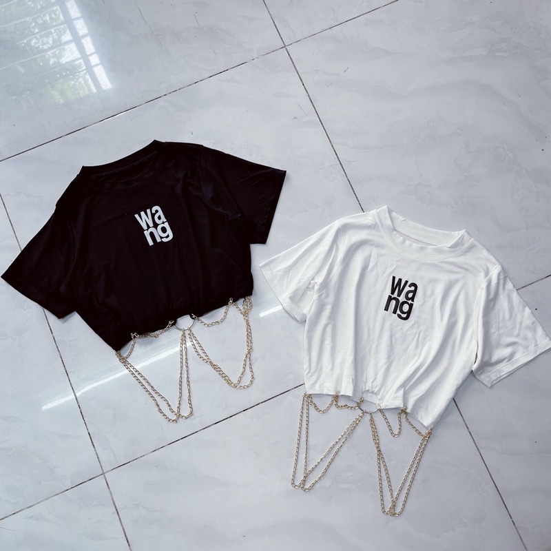 Áo Thun Tay Ngắn CROPTOP PHỐI XÍCH IN CHỮ ,Sành Điệu Cá Tính, Thương Thương Shop