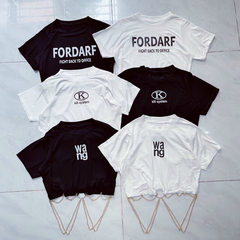 Áo Thun Tay Ngắn CROPTOP PHỐI XÍCH IN CHỮ ,Sành Điệu Cá Tính, Thương Thương Shop