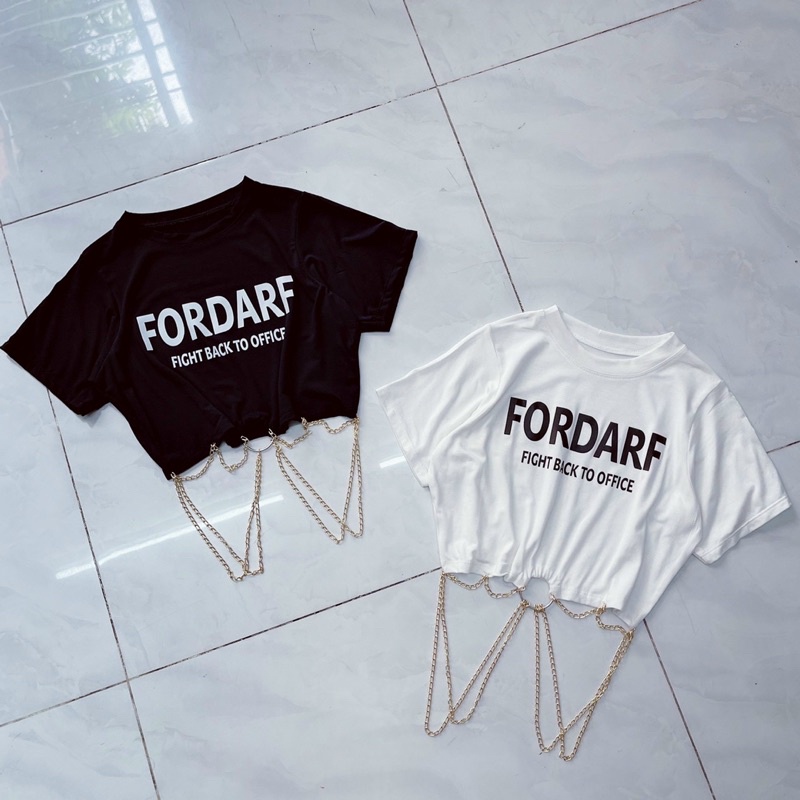 Áo Thun Tay Ngắn CROPTOP PHỐI XÍCH IN CHỮ ,Sành Điệu Cá Tính, Thương Thương Shop