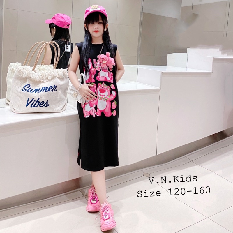 Váy xuông Gấu dâu cho Bé size đại 18kg - 45kg