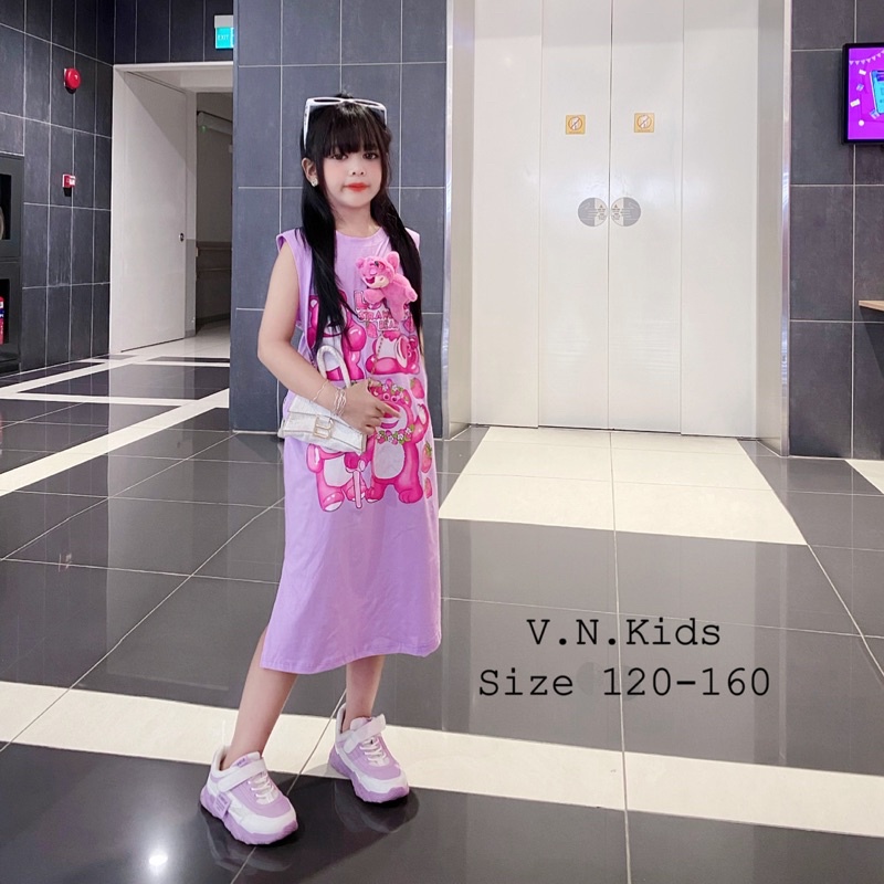 Váy xuông Gấu dâu cho Bé size đại 18kg - 45kg