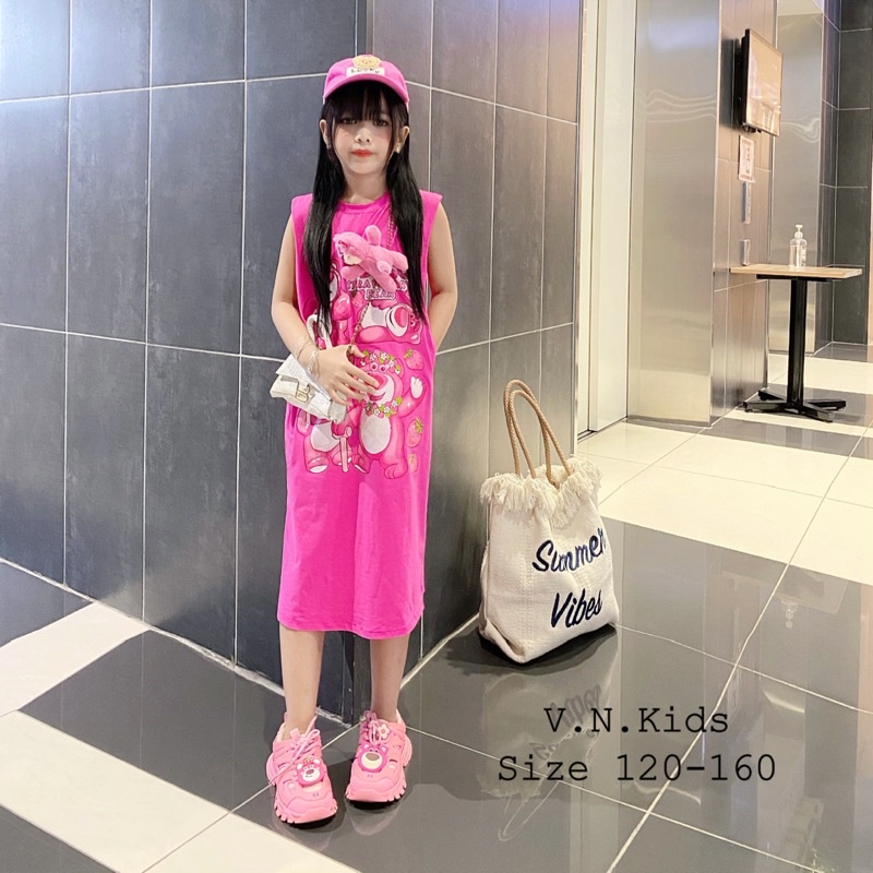 Váy xuông Gấu dâu cho Bé size đại 18kg - 45kg