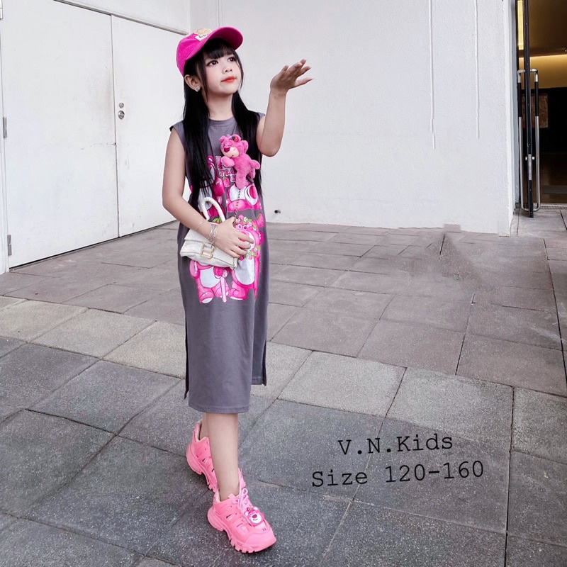 Váy xuông Gấu dâu cho Bé size đại 18kg - 45kg