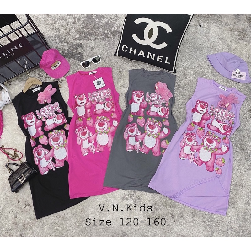 Váy xuông Gấu dâu cho Bé size đại 18kg - 45kg