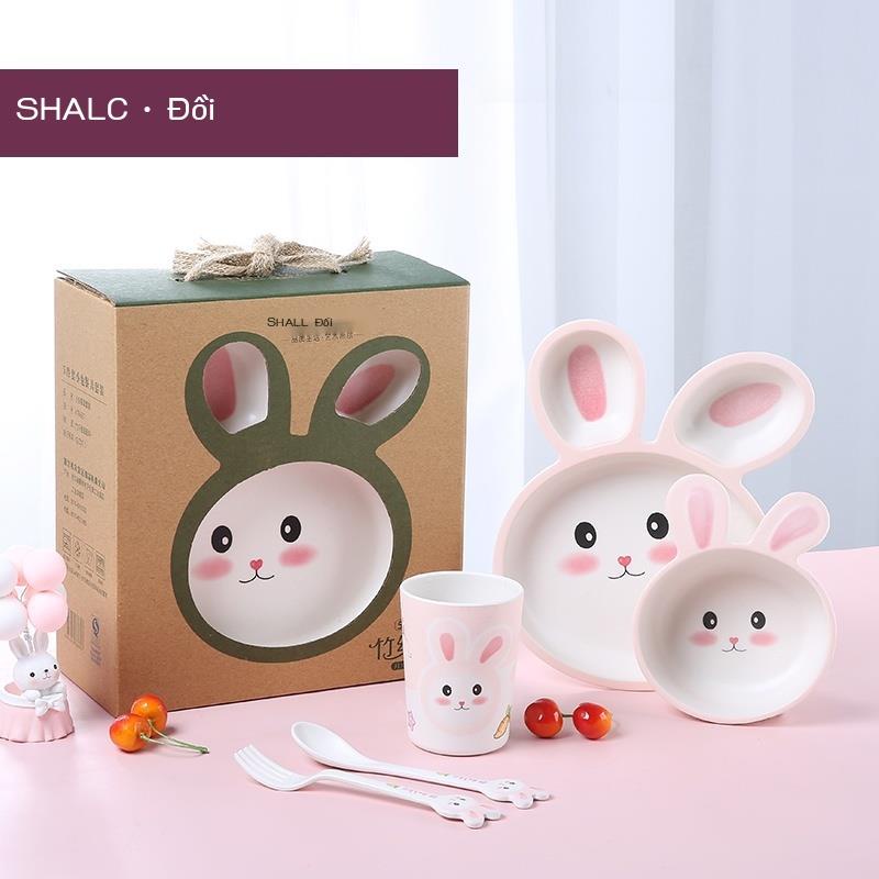 Bộ đĩa ăn tối dành cho trẻ em Hill bộ đồ ăn bé trai và bé gái hình chú thỏ dễ thương Bộ đĩa ăn dạng lư