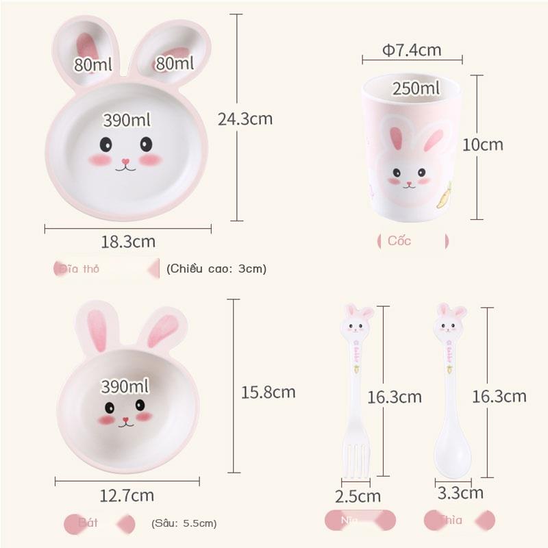 Bộ đĩa ăn tối dành cho trẻ em Hill bộ đồ ăn bé trai và bé gái hình chú thỏ dễ thương Bộ đĩa ăn dạng lư