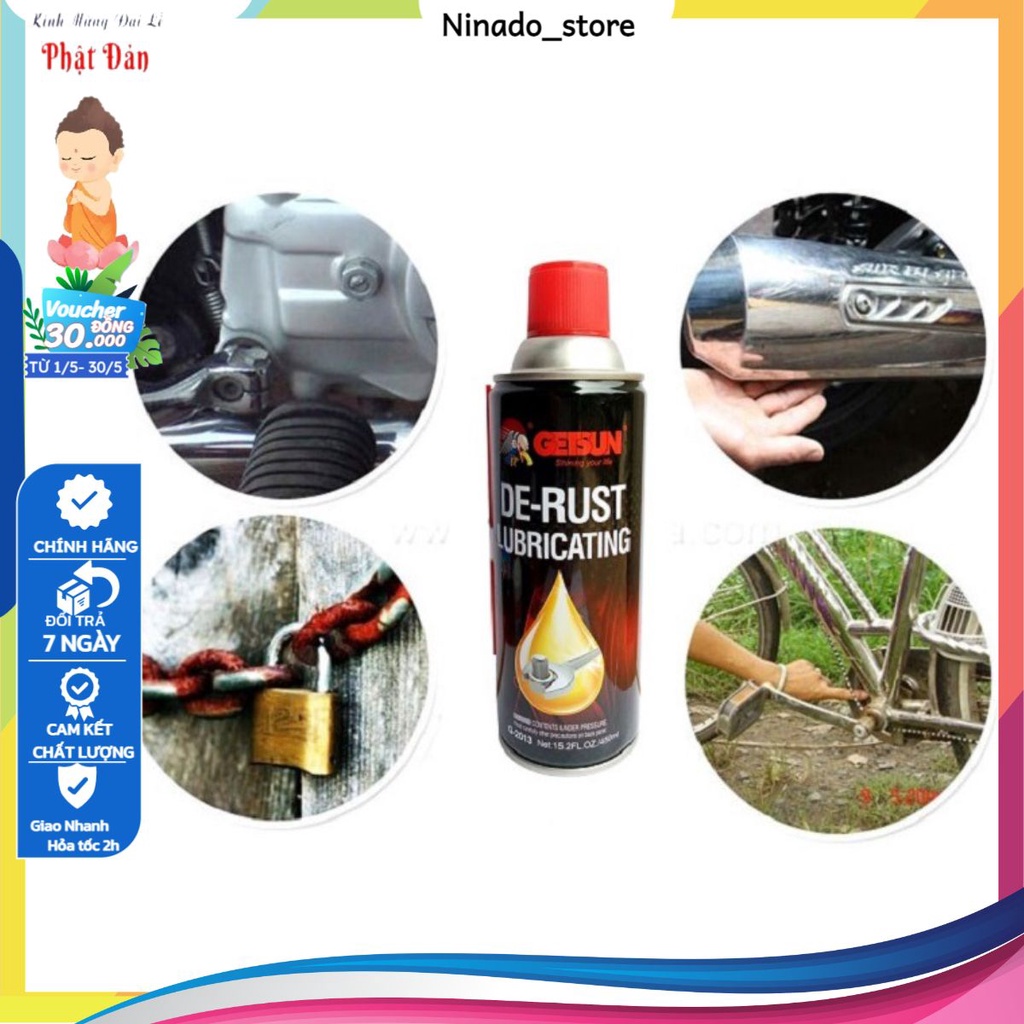 Chai xịt chống gỉ sét -bôi trơn-tháo ren Getsun 450ml cao cấp cho ô tô